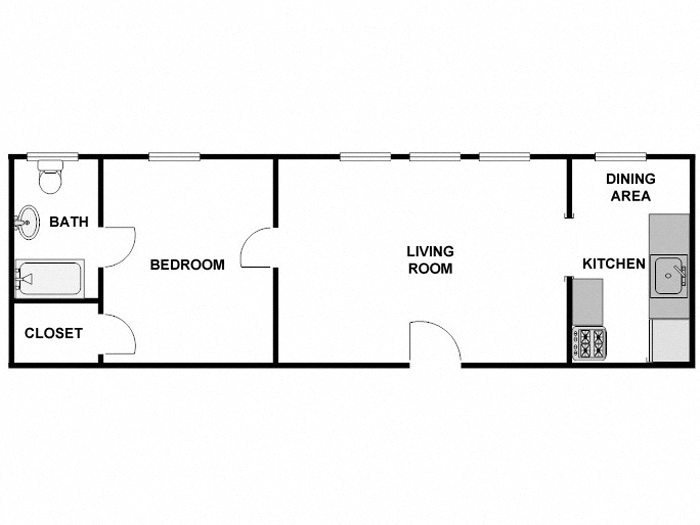 Floor plan for 1 bed, 1 bath, 510 sqft